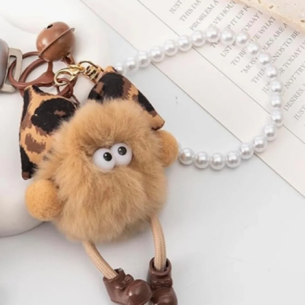 Furry bag/charm Keychain with Leopard Bow & Pearl wristlet - Picture 5 of 6